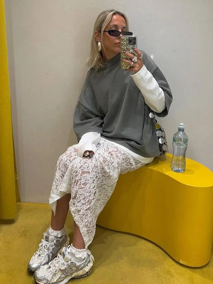 Wolfel Sexy Perspective Flare Saias de verão férias férias de férias altas saias longas saia de estilo de praia de renda