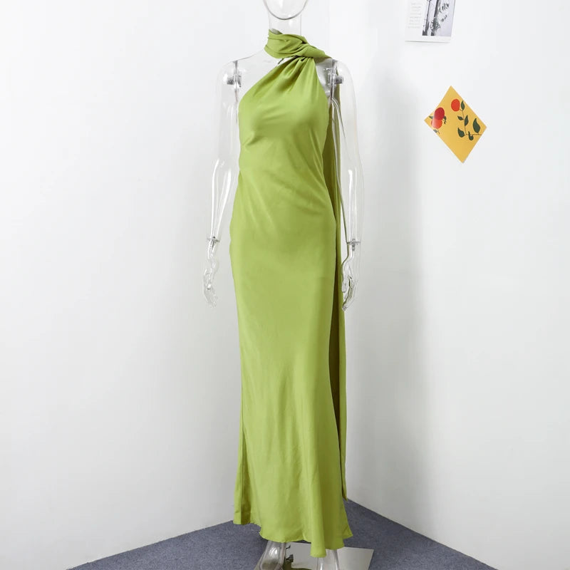 Panglici elegante din satin rochie de petrecere halter sexy feminin fără spate de pe umăr Rochii fără mâneci 2025 Rochii de seară de vară noua doamnă