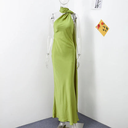 Panglici elegante din satin rochie de petrecere halter sexy feminin fără spate de pe umăr Rochii fără mâneci 2025 Rochii de seară de vară noua doamnă