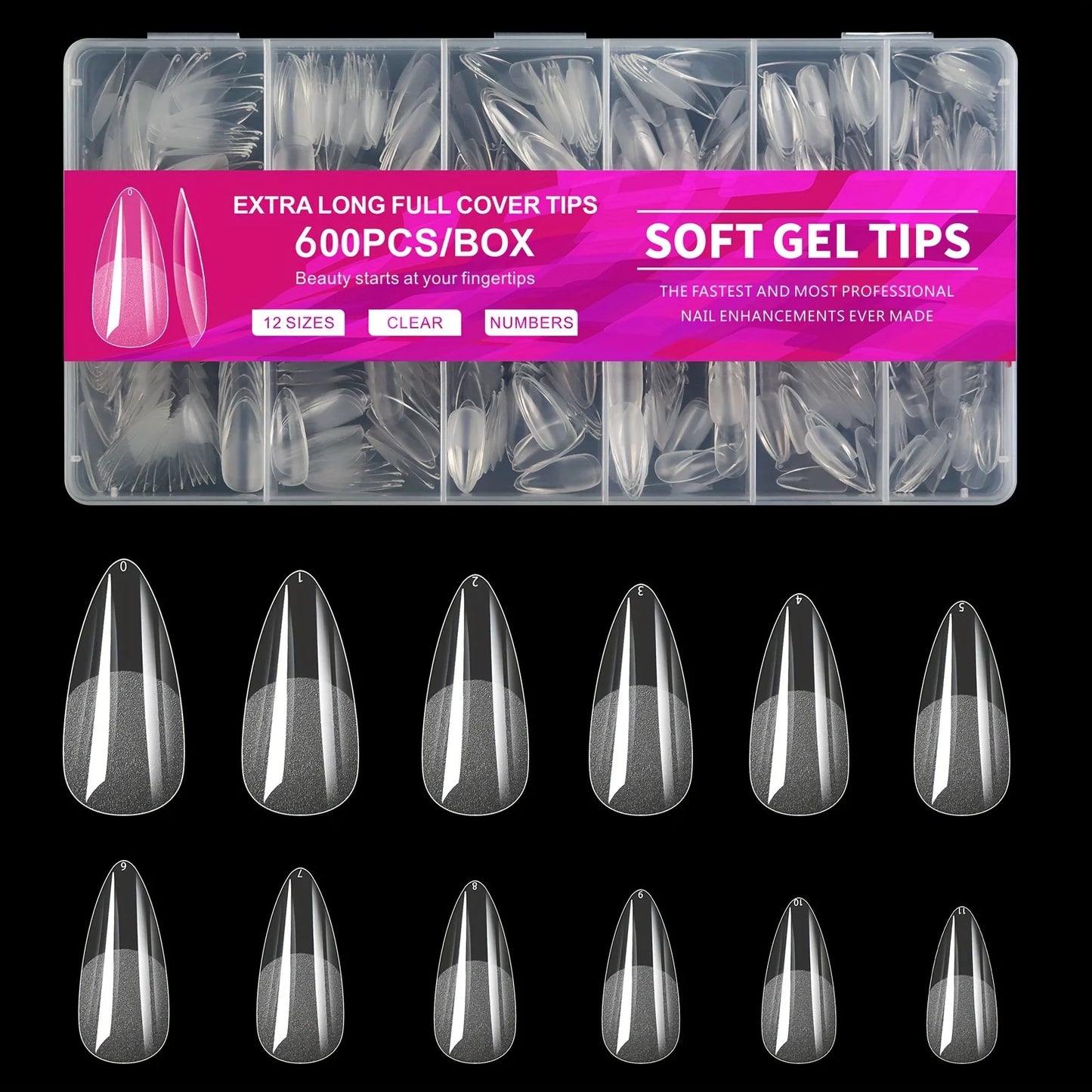 600pcs Gel Nail Tips Half Matte Clear Acrylic Nail Tips False Nail Tips for Nail Extension Manicure Tools for Nail Art Salon