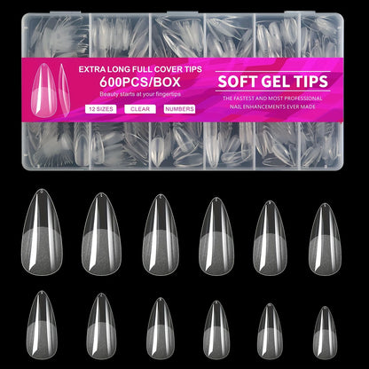600pcs Gel Nail Tips Half Matte Clear Acrylic Nail Tips False Nail Tips for Nail Extension Manicure Tools for Nail Art Salon