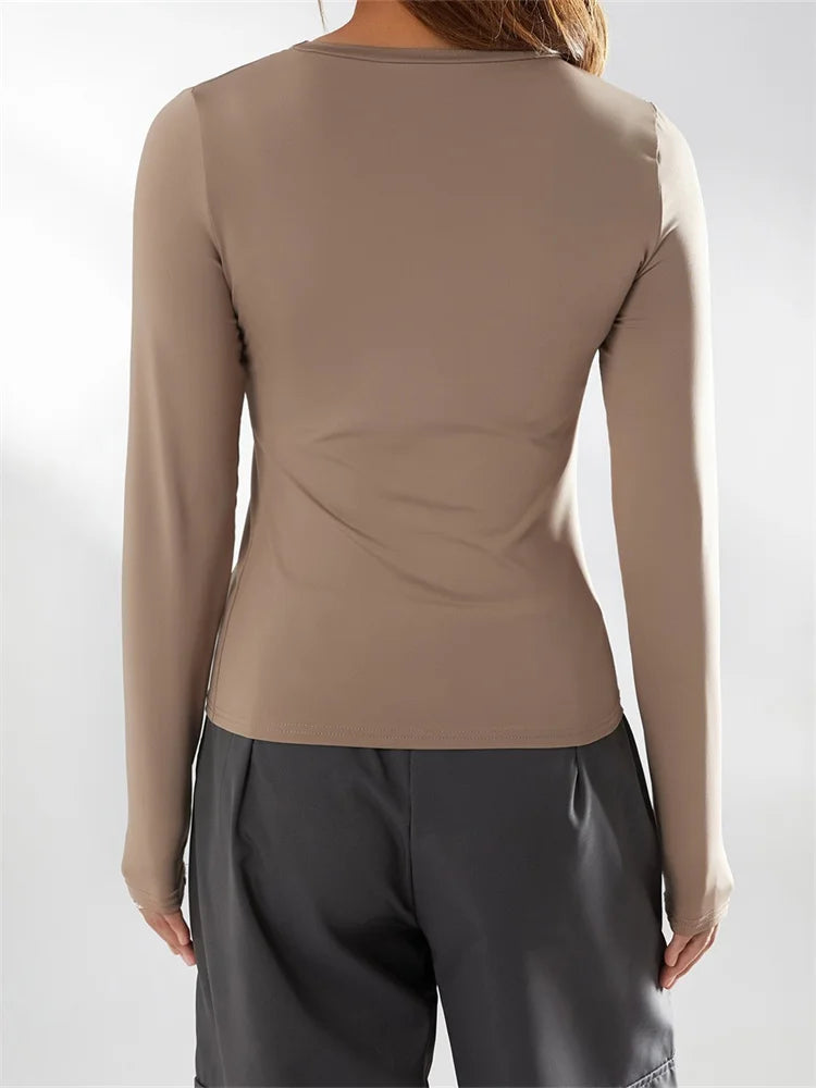CHRONSTYLE Women Casual Long Sleeve T-Shirts Spring Autumn Solid Slim Fit Pullovers Tees Shirts Female Streetwear Base Tees Tops