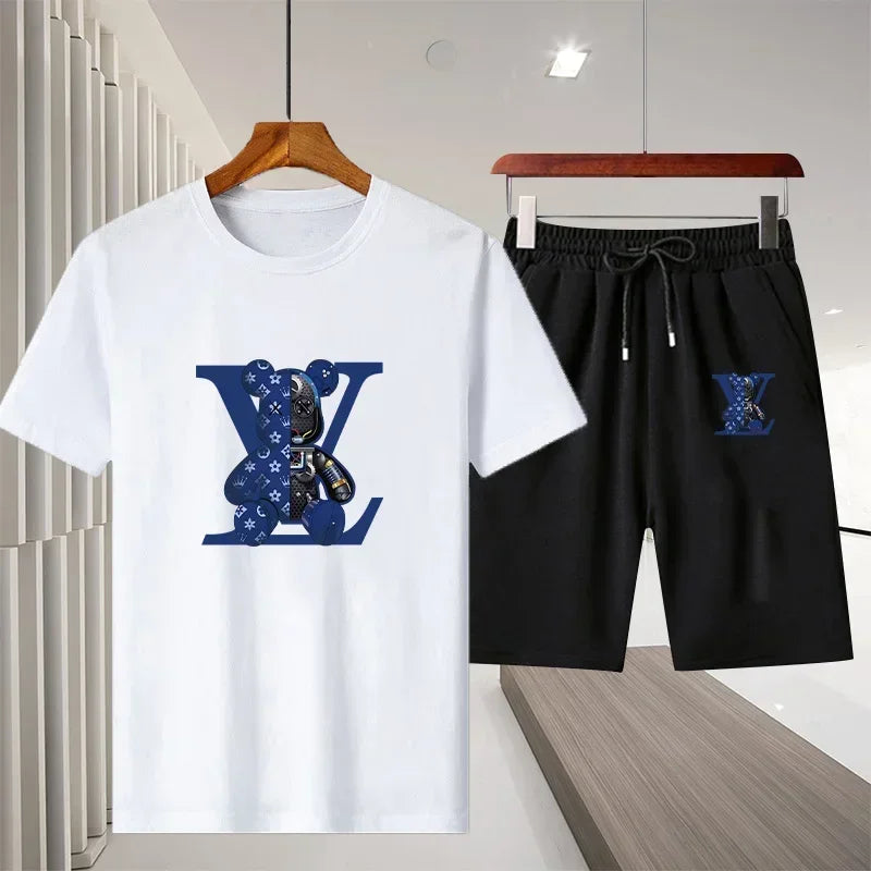 Ny 2025 Summer Leisure Men's Sports Suit Outdoor vandring Jogging Men's Short Sleeve Breattable T-shirt + Shorts Two-Piece Set