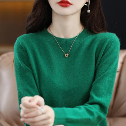 100% pure wool cashmere sweater women's O-neck pullover casual knitted coat autumn and winter women's coat basic 18 colors