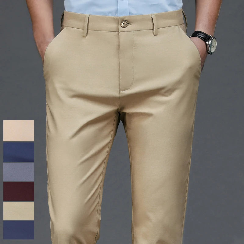 Männliche Hosen dehnen solide schwarze kluge lässige Herrenhosen Büro Kurz trockener Anzug Hosen Neue Frühling Herbst Koreanische Straße Hosen
