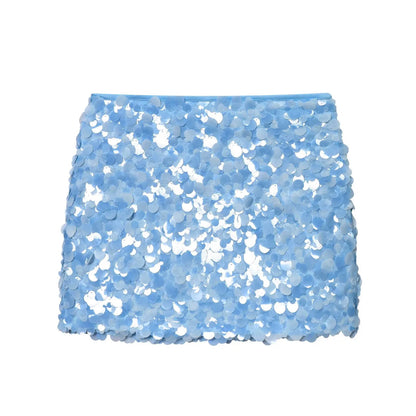 Trafza Sexy Woman Sequins Falda de cintura alta versátil Mini faldas delgadas Zipper 2025 Summer Beach Style Skirt Y2K