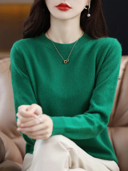Mode 100% merino ull kvinnors tröja o-hals långärmad pullover vår höst vinter bast Jumper kläder stickkläder toppar