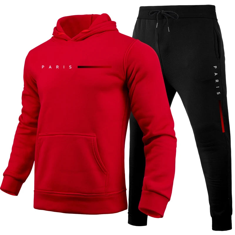 Trykk av høy kvalitet Tracksuit Casual Sweatshirt for Men Hoodies+Sweatpants 2 PCS Sett Hot Sale Jogging Streetwear Fashion