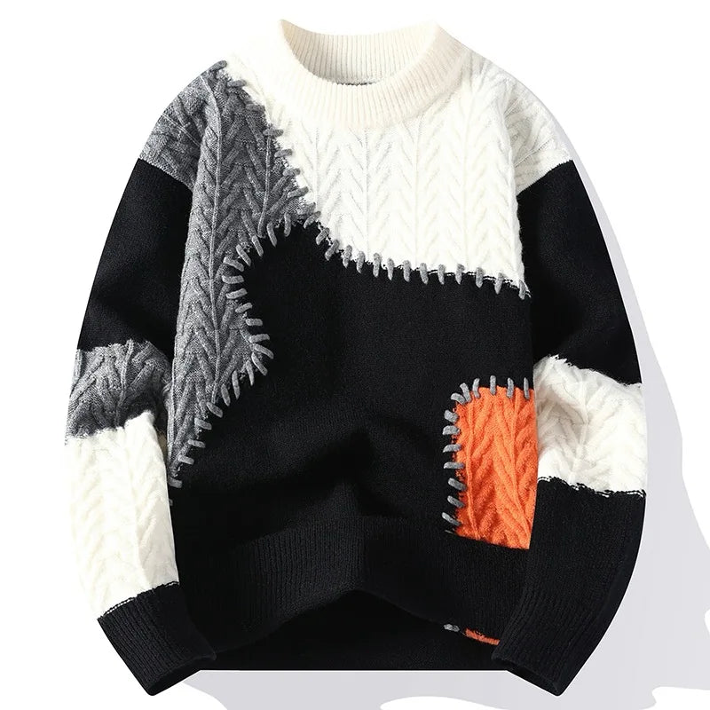 Talvimuotipusero miehet Patchwork Casual Knit Pullovers Mens paksu lämmin harajuku löysä neulotut puserot O-kaula-katuvaatteet