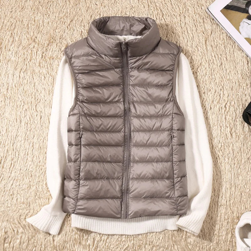 Female Winter Windproof Vest Coat New Sleeveless Portable Duck Down Vest Stand Collar Thin Jacket Ultra-light Slim Down Jacket