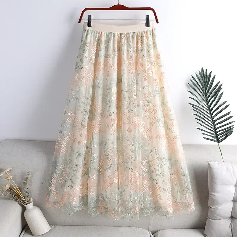 Woman Clothing Casual Elegant Summer Embroidery Streetwear Party Y2k Skirt Fashion Clothes Vintage Long Skirt Ethnic Style