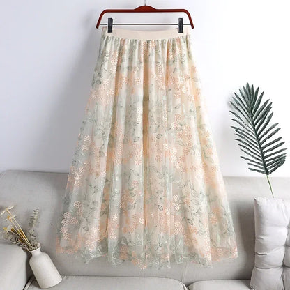 Woman Clothing Casual Elegant Summer Embroidery Streetwear Party Y2k Skirt Fashion Clothes Vintage Long Skirt Ethnic Style