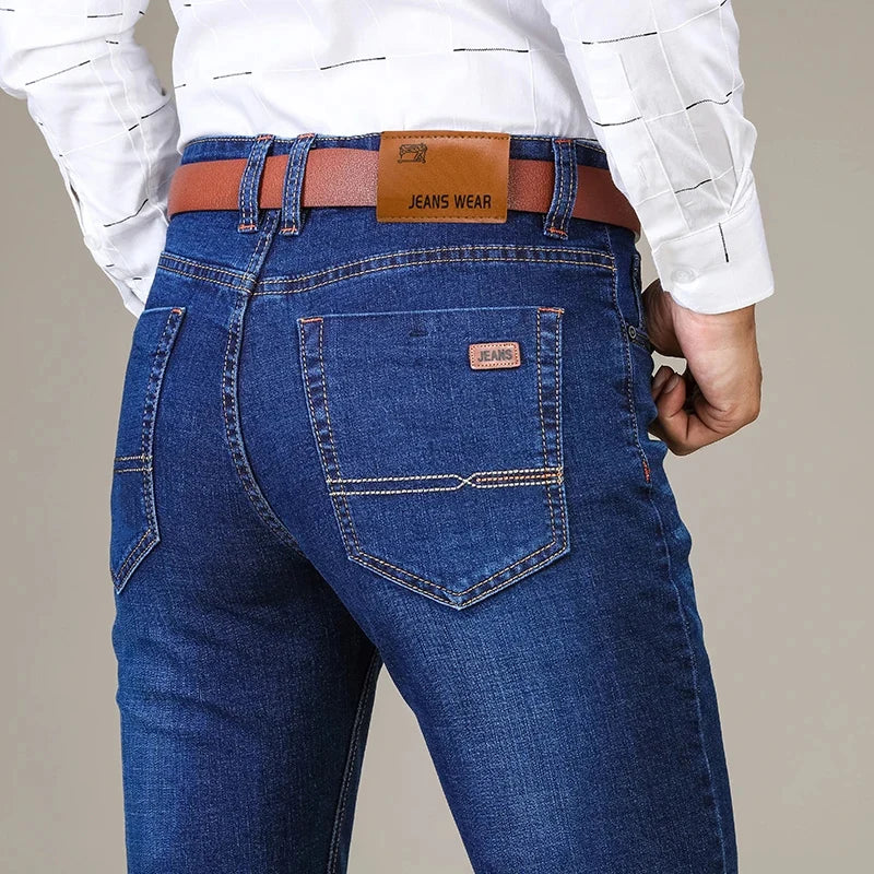 Herbst Classic Herrenanpassung Stretch Jeans Business Cason Cotton Denim Denim gerade Bein Hosen Männliche schwarze blaue Hose