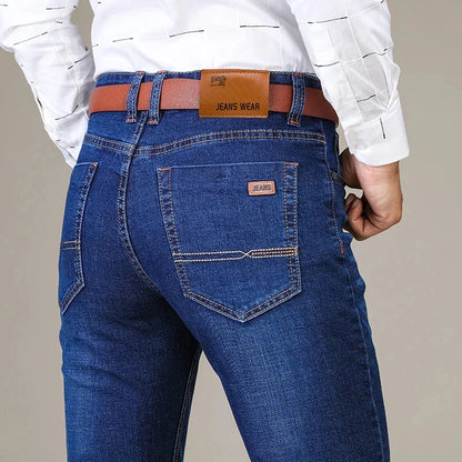 Herbst Classic Herrenanpassung Stretch Jeans Business Cason Cotton Denim Denim gerade Bein Hosen Männliche schwarze blaue Hose