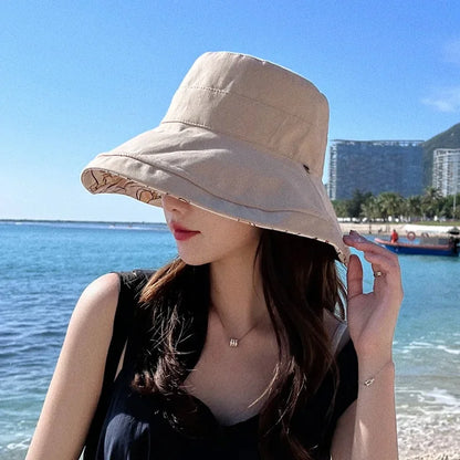 Women's Summer Double-Sided Print UV Protection Sun Hat Face Covering Fishing Cap Breathable Baseball Cap Fashionable Accessory