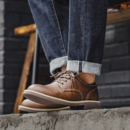 Stivali da lavoro a basso taglio di Maden Stivali rotondi per cavalli pazzi di cuoio artigianato scarpe in pelle autunnale in pelle vintage stivali da streetwear