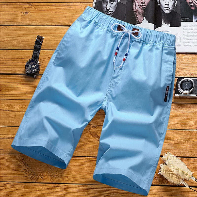6XL White Shorts Men Summer Cotton Knee Length Shorts Bermudas Korean Fashion Elastic Waist Drawstring Short Pants