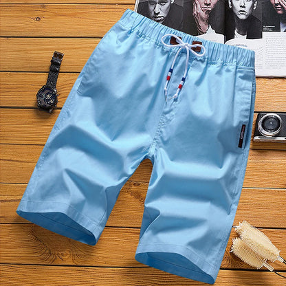 6XL White Shorts Men Summer Cotton Knee Length Shorts Bermudas Korean Fashion Elastic Waist Drawstring Short Pants