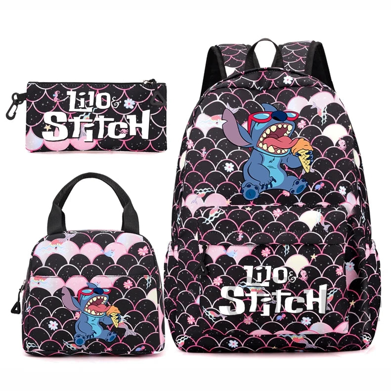 Disney Lilo Stitch Backpack Set for Girl Teen Student Back To School Knapsack Women Rucksack Mermaid Style Lunch Bag Pencil Case
