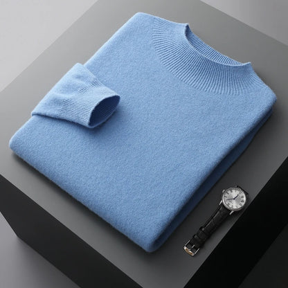 New Men's Fashion Casual Wool Sweater Warm Autumn And Winter Semi-High Neck Knitted Bottoming Shirt
