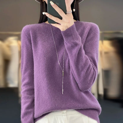 Autumn Winter 100% Merino Wool cashmere Sweater O-Neck Long Sleeve Cashmere Women Knitted Pullover Clothing Top