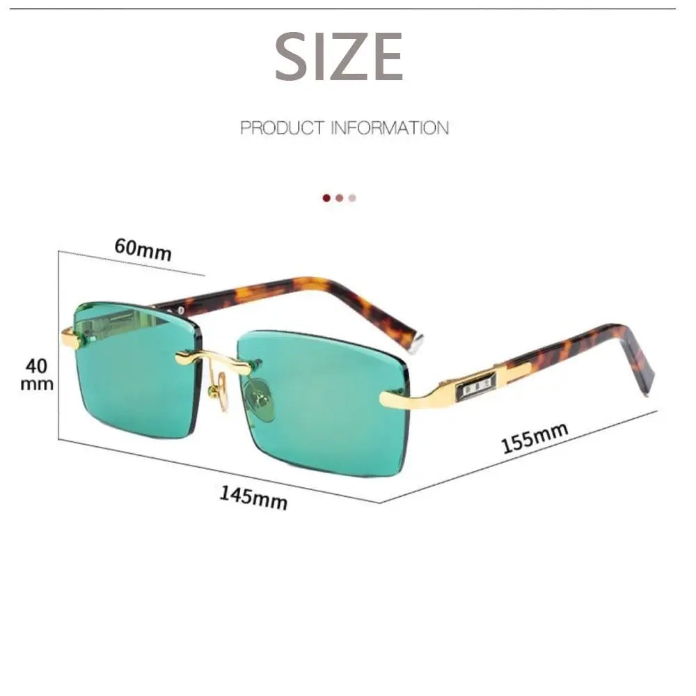 Retro Frameless Men's Sunglasses Green Crystal Stone Cycling Goggles Leopard Print Outdoor Sunglasses Driving Glasses Eyewear