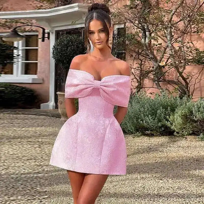 Townlike Jacquard Waist Wrap A-line Dress Women Mini 2024 Spring Summer Dress Elegant Bow Backless Sexy Party Dresses