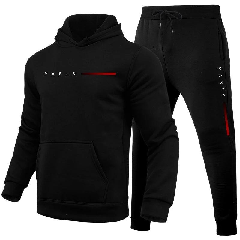 Trykk av høy kvalitet Tracksuit Casual Sweatshirt for Men Hoodies+Sweatpants 2 PCS Sett Hot Sale Jogging Streetwear Fashion