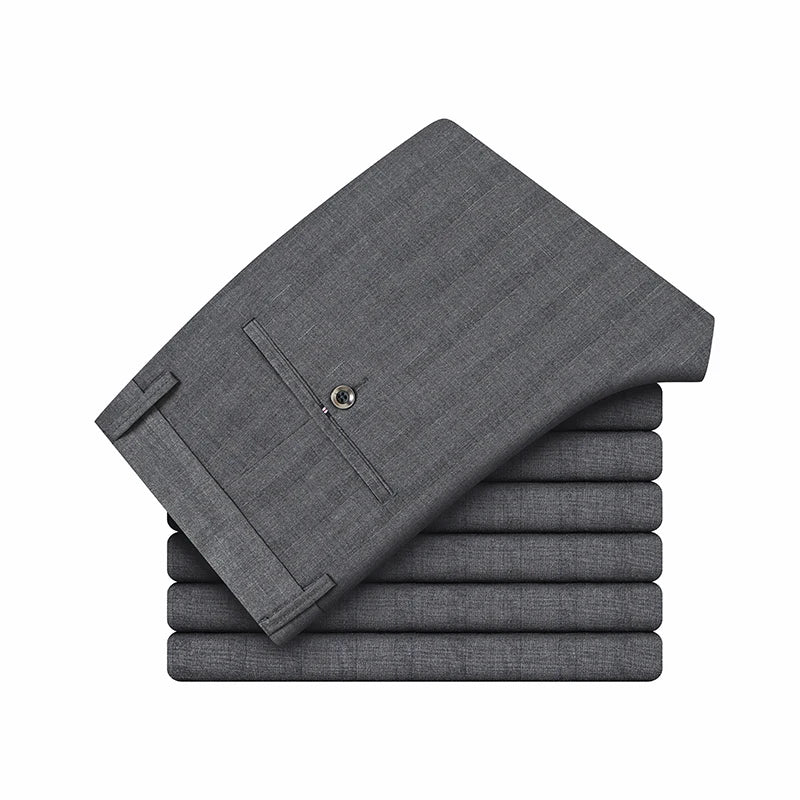 Summer Thin Men's Suit Shorts, Fashionable Vertical Striped Business Knee-length Pants, Loose Casual Dark Gray Mid-pants