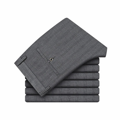 Summer Thin Men's Suit Shorts, Fashionable Vertical Striped Business Knee-length Pants, Loose Casual Dark Gray Mid-pants