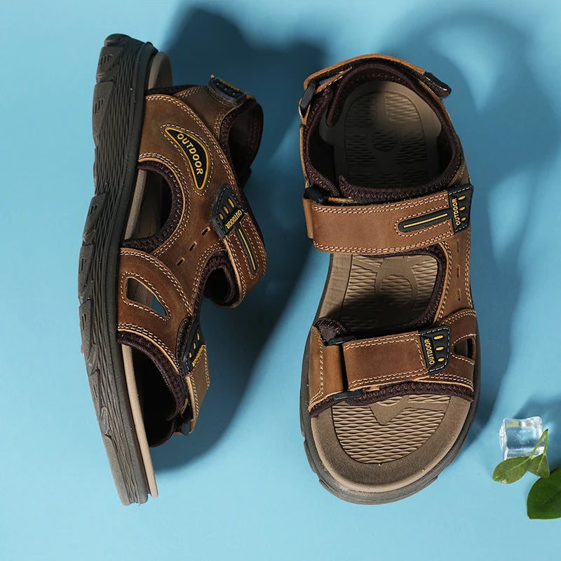 Golden Sapling Summer Shoes Genuine Leather Sandals Outdoor Men's Beach Sandals Leisure Flats Retro Footwear Men Casual Moccasin