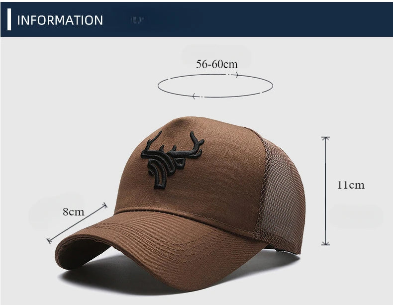 Unisex Animal Antlers Embroidery Baseball Net Caps Spring and Summer Outdoor Adjustable Casual Hats Sunscreen Hat
