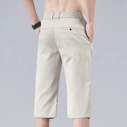 Men's Casual Thin Shorts Elastic Waist Comfortable Fashion Solid Color Straight Slim Breathable Male Clothing Short Pants