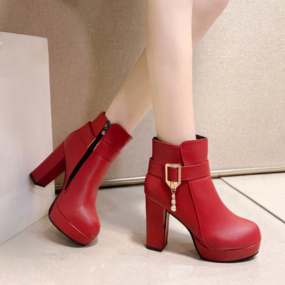 Winter Booties Women 2024 Fashion Solid Color Round Head Side Zipper Design Elegante en comfortabele vrouwen enkelschoenen maat 32-42