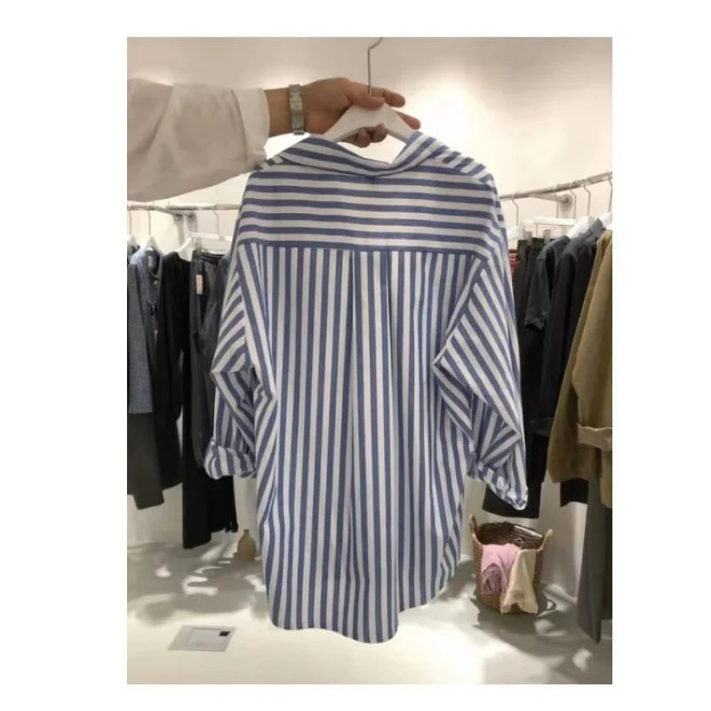 Coreea de Sud Dongdaemun Cămașă cu dungi de design pentru femei Sense Nișă 2023 Autumn New Western Style Shirt Tricou Student Fashion