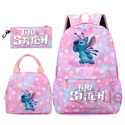 Disney Lilo Stitch Backpack Set for Girl Teen Student Back To School Knapsack Women Rucksack Mermaid Style Lunch Bag Pencil Case