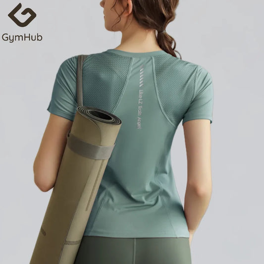 Gymhub yoga poartă blaturi sportive cu mânecă scurtă de alergare antrenament rapid uscare vara subțire subțire subțire