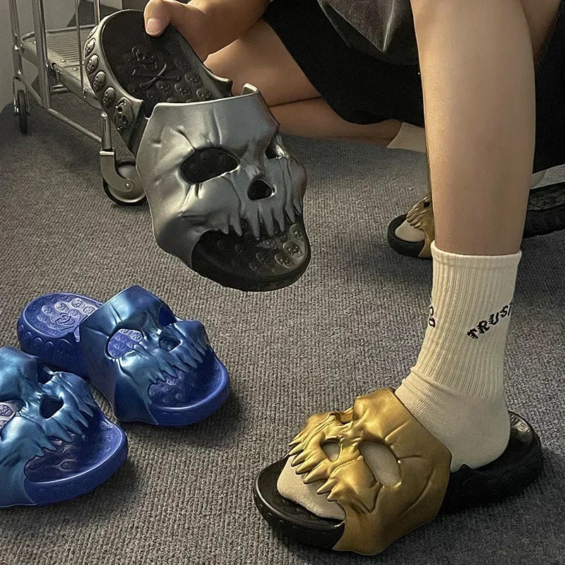 Skull Slipper Demon Y2k Platform Cloud Summer Beach Sandal Slides Flip Flop Men Male Non Slip Indoor Outdoor Soft Shoe Home 2025