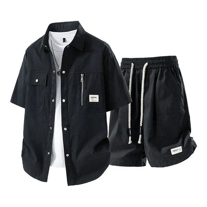 Men's Summer Casual Versatile Fashionable Cool Short-Sleeved Shirt And Shorts Set Trendy Business Casual Outfit