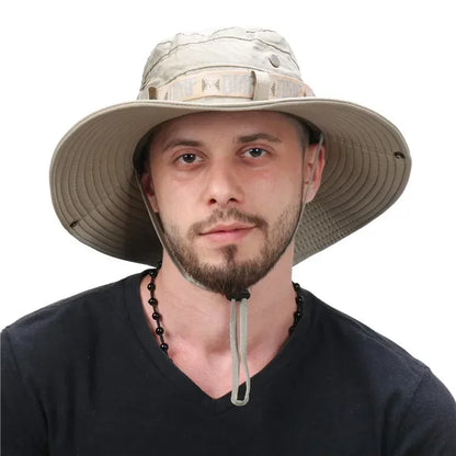 Sommer Männer Eimer Hut Outdoor UV Schutz Weites Schwim Panama Safari Jagd Wanderhut Mesh Fisherman Hut Strand Sonnenschutzmütze