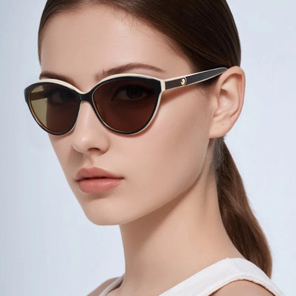 Vabbon nieuwe zonnebrillen voor dames trendy ronde gezicht persoonlijkheid ingelegde lederen gepolariseerde zonnebrillen retro UV -bescherming 8632