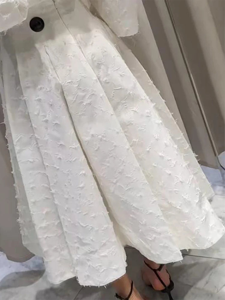 Elegant skjorta kjol set kvinnor lapel långärmad lös t-shirt hög midja veckade långa kjolar kostymer 2025 sommargata lady set