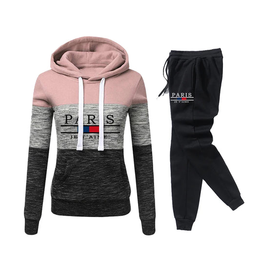 Paris Fashion Hooded Tracksuit for Women Autumn Winter Casual Sports Jogging Suit Ladies Home Outdoor Comfortable Warm Outfits