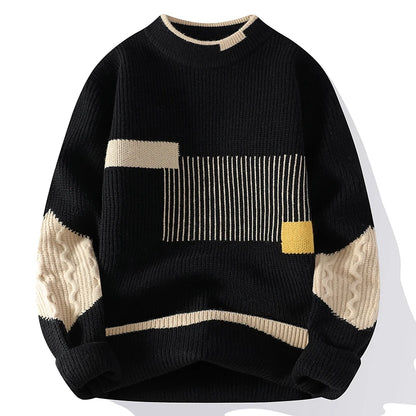Masque en tricot en tricot en tricot Patchwork Patchwork Tricote Trifting Pulls Men Automne Hiver Daily Casual Warm Pullaters Prilleurs
