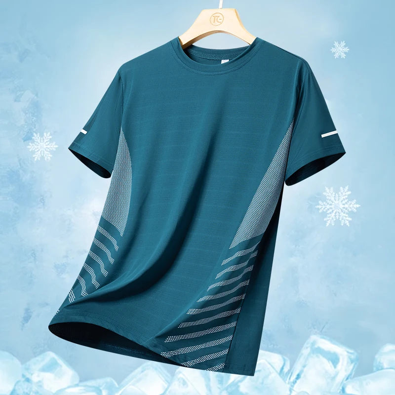 Running T-Shirt Männer Sommereis Seide dünne Top reflektierender Druck schnell trockener kurzarm atmungsaktueller Fitness Sport T-Shirt 5xl