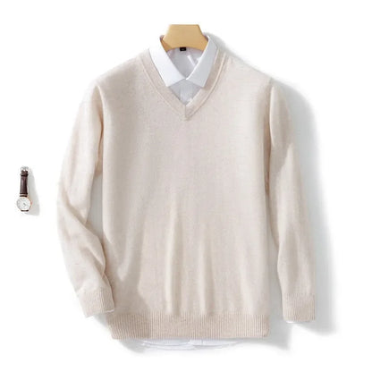 Soft Cashmere Sweater Men's Clothing Autumn Winter Pullover Business Casual Bottom V-neck Knitted Woolen Slim Fit Knitwear Male