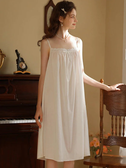 Female Summer Victorian Nighthowns Bruffles Cotton in pizzo Nightdress senza maniche Donne Donne Vintage Princess Sexy Sleep abbigliamento