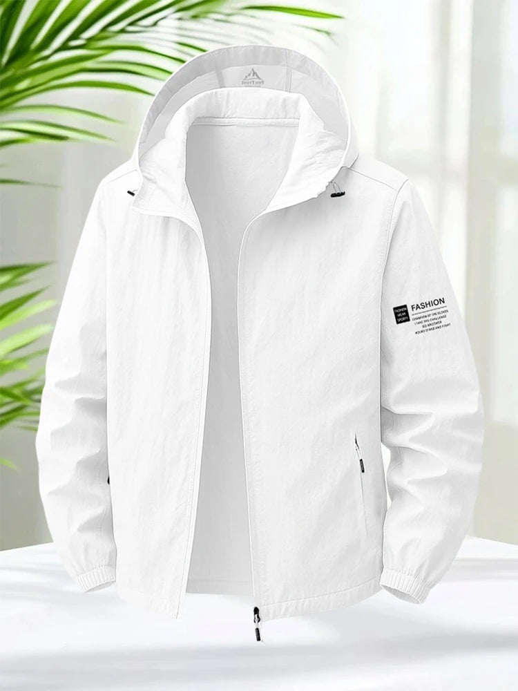 Men's Hooded Sun Protection Jacket Lightweight Outdoor Windbreaker Quick Dry Breathable UV Coat for Hiking Running Travel Beach