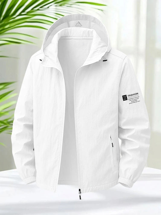 Men's Hooded Sun Protection Jacket Lightweight Outdoor Windbreaker Quick Dry Breathable UV Coat for Hiking Running Travel Beach