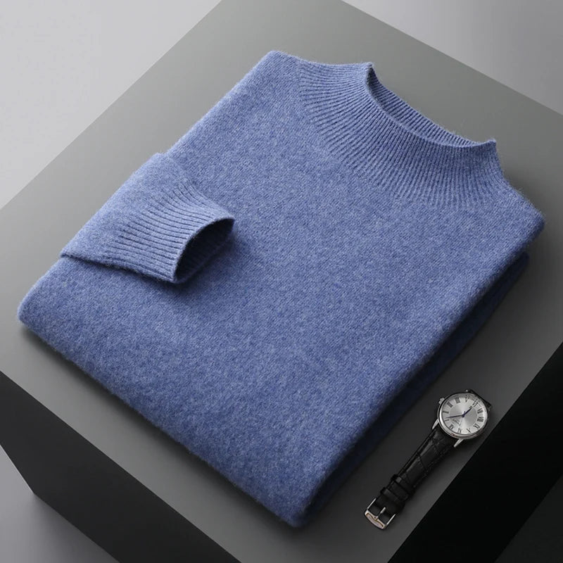 New Men's Fashion Casual Wool Sweater Warm Autumn And Winter Semi-High Neck Knitted Bottoming Shirt